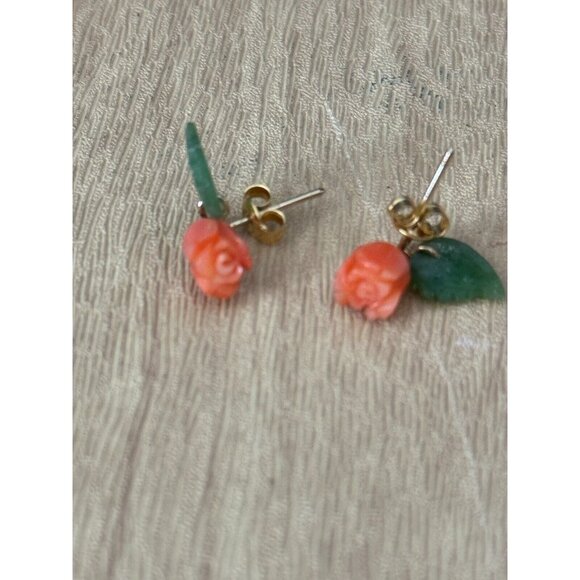 Carved Coral Bead Nuggets Necklace & Rose Earrings Set From Coral World - Picture 5 of 9